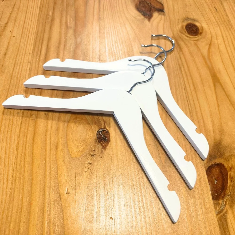 Children's Hangers Kids Wood Hangers High Gloss White Painted Metal Hook Qty: 10